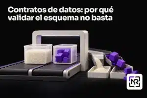 Dos recipientes de forma idéntica encajan en el mismo paso, pero uno transporta pequeños granos y el otro grandes bloques. Portada: Contratos de datos: por qué validar el esquema no basta